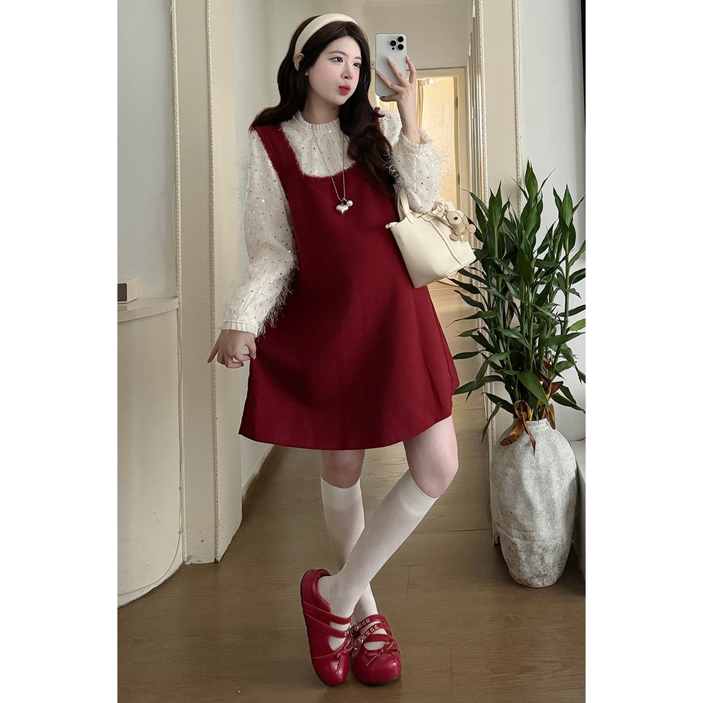 Bộ đồ bà bầu Thu Đông Váy sơ mi đính sequin Bộ đồ hai mảnh