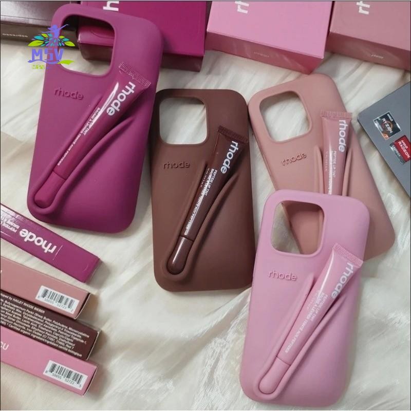 Đi kèm với Son bóng Hailey Rhode Son môi Vỏ điện thoại cho iPhone 16 15 14 13Pro Max Liquid Silicone