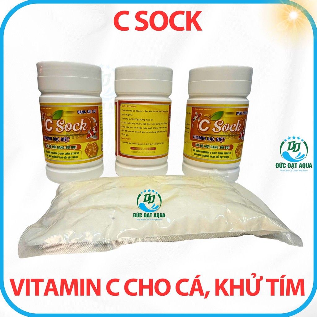 VITAMIN C SOCK,(biotik) cho cá cảnh, hồ koi giảm stress,phát triển nhanh khử tím dạng sủi, hộp 500g 4