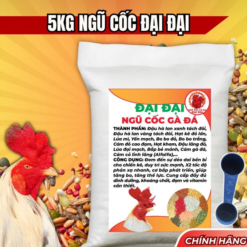 (5kg) Ngũ Cốc Gà Đá Đại Đại Nguyên Hạt  - Tặng Men Sống Cao Tỏi [Hết tháng 5]