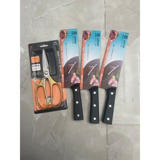 chuyên sỉ - (4 món) BỘ 3 DAO +kéo THÉP JANPAN KHÔNG GỈ+ 1 KÉO SK5