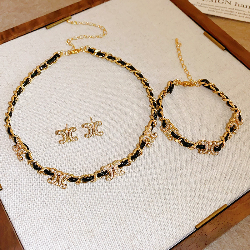 Dệt Da Ngọc Trai Vòng Cổ Ban Đầu Mặt Dây Chuyền Có Thể Điều Chỉnh Choker Boho Sang Trọng Vintage Trang Sức Quà Tặng Cho Nữ