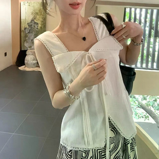 Áo sơ mi không tay ren bông ngọt ngào, form slim phù hợp mùa hè với phong cách mới của Hàn Quốc
