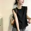 Áo sơ mi nhỏ giảm tuổi thời trang phong cách mới mùa hè, viền nấm văn học không tay Slim-fit Slimmer