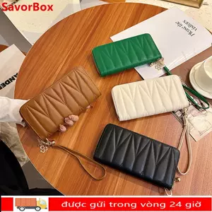 Ví đựng tiền xu SAVORBOX, Hộp đựng thẻ có dây đeo cổ tay Ví dài, Túi đựng điện thoại bằng da PU có dây kéo dành cho nữ