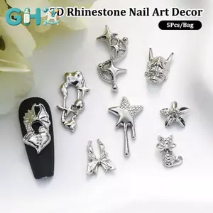 GHX 5 Cái / Pa Móng Tay Kim Cương Móng Tay Nghệ Thuật Trang Trí Vintage Pentagram Ngôi Sao Móng Tay Mũi Khoan Móng Tay Miếng Dán Móng Tay Trang Trí Trái Tim Làm Móng Tay Phụ Kiện VN