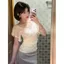 Pháp Sang Trọng Pure Desire Ren Khâu Cổ Chữ V Chữ V Eo Eo Ngắn Tay Áo Thun Nữ Mùa Hè 2026 Phong Cách Mới Thời Trang Hàng Đầu