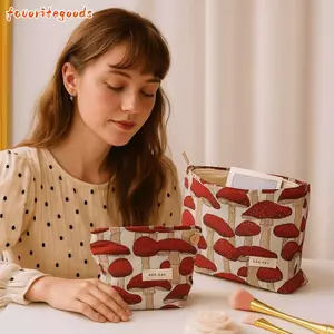 FAVORITEGOODS Túi Trang Điểm, Túi Đựng Giặt Vải, Vintage M / L Kích Thước Đỏ Nấm In Tiền Xu Chìa Khóa Ví Cưới