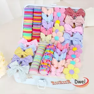Bộ Phụ Kiện Tóc DWEL Bé Gái, Kẹp Tóc Nhiều Màu Sắc Hình Hoa, Nơ Tóc Trẻ Em Mặc Hàng Ngày