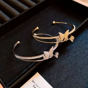 Zircon Hoa Bướm Hai Lớp Mở Vòng Tay Siêu Nhấp Nháy Tinh Tế Sang Trọng Vòng Tay Sang Trọng Ánh Sáng Sang Trọng Cao Cấp Vòng Tay Nữ 26.3.22