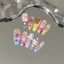 Tinh khiết Tay-Weared Nail Piece Feel Pink kitt Cat Làm móng tay đầy màu sắc Ngôi sao năm cánh Pháp Trắng Móng tay dài KVST