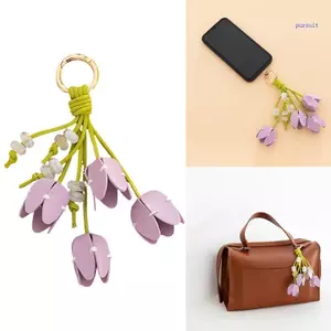 SUIT Thời Trang Hoa Tulips Móc Chìa Khóa Da Thủ Công Với Hạt Trang Trí Lý Tưởng Để Sử Dụng Hàng Ngày