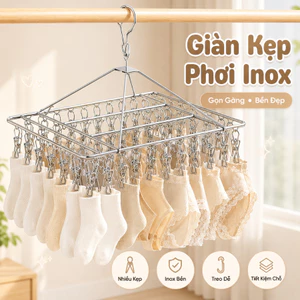 Giàn Kẹp Phơi Inox Đa Năng, Móc Phơi Tất Đồ Lót Khăn Nhỏ Nhiều Kẹp Chống Gỉ Treo Đồ Tiết Kiệm Chỗ