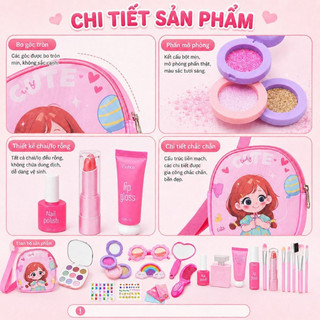 Túi đeo chéo trang điểm mô phỏng – 22 chi tiết: gương, lược, son, phấn, nail – Đồ chơi làm đẹp cho bé gái – Dễ thương
