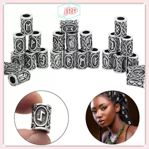 JRP 24 Chiếc Viking Runes Bộ Rời Hạt Miếng Đệm Hạt Cho Tóc Bện Dreadlo Hạt DIY Trang Sức Làm JRP