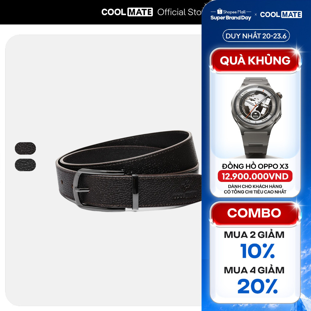 [MUA 4 GIẢM 20%]Thắt lưng nam Coolmate da bò Mill khoá gài kim