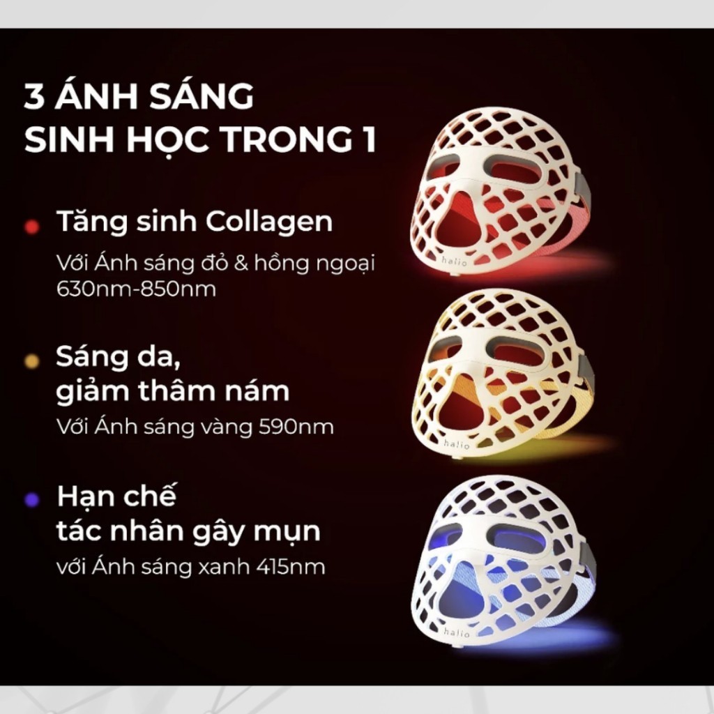 [tặng gel 300g] Mặt nạ ánh sáng sinh học Halio PureGlow Ultralite Silicone LED Face Mask - Bảo Hành 12 Tháng