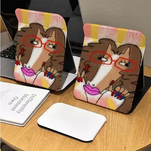 Gương gấp mini họa tiết chó kính đỏ vẽ tay retro gương cá tính
