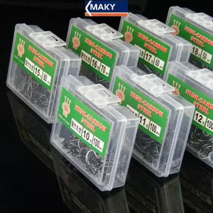 MAKY 100 Chiếc Đóng Hộp Ống Maruse Móc Thép Carbon Cao Coon Và Móc Câu Cá Biển Có Nhẫn Và Dây Thép Gai VN
