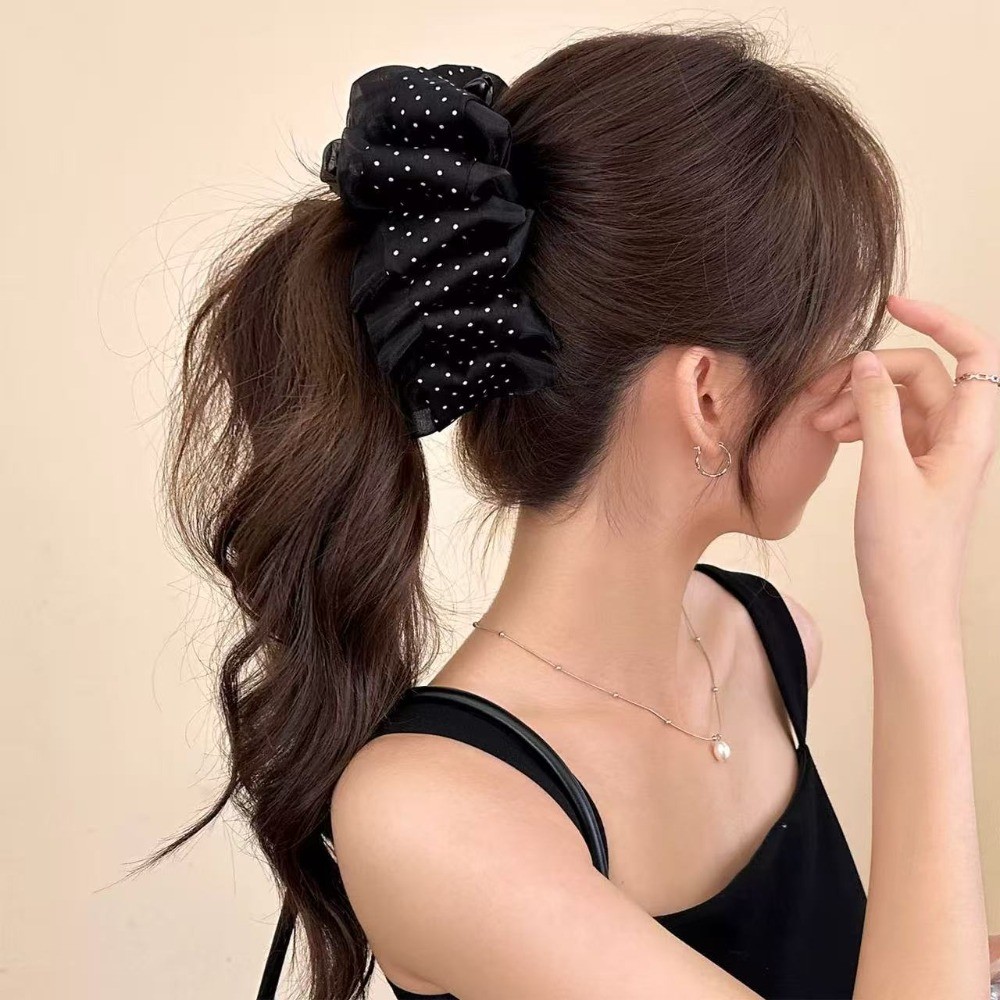 Hululu / Lười Chấm Bi Nơ Kẹp Tóc Xếp Ly Ren Chấm Bi Cuộn Tóc Chuối Kẹp Tóc Thanh Lịch Cao Cấp Kẹp Tóc Đuôi Ngựa Kẹp