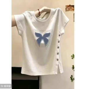 Áo thun nữ tay ngắn phong cách mới, thời trang và giản dị, trung niên và rộng rãi, tay ngắn nữ trung niên