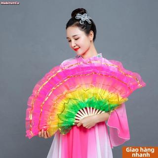 [Hàng về] Quạt nhảy múa bụng HABITATCO Nhiều màu Vũ công thực hành Quạt lụa Rayon giả dài