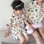 Tất cả bằng Cotton a-like Gạc Nhỏ Ve Áo Bộ Đồ Ngủ Ngắn Tay Trẻ Em Bộ Đồ Ngủ Loungewear Cha Mẹ-