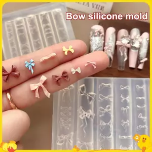 3D Ruy Băng Nơ Hình Khuôn Dập Stencils UV Gel Ba Lan Nghệ Thuật Khuôn Silicon Khắc Khuôn DIY Thiết Kế Móng Tay Charm Trang Trí