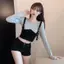 Niche Design Feel Fake Two-Piece Top Gợi cảm Skinny Slimer Look Áo thun dài tay