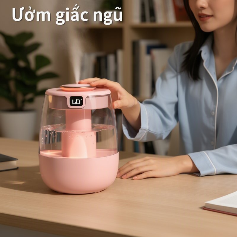 Máy Tạo Ẩm Phun Sương Kép Led Đèn Ngủ Cảm Biến Ẩm Nano Tự Ngắt An Toàn Type C 2 Lõi