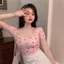 Áo thun ngắn tay in hình nữ cổ vuông gợi cảm phong cách ngắn phù hợp hàng đầu hợp thời trang