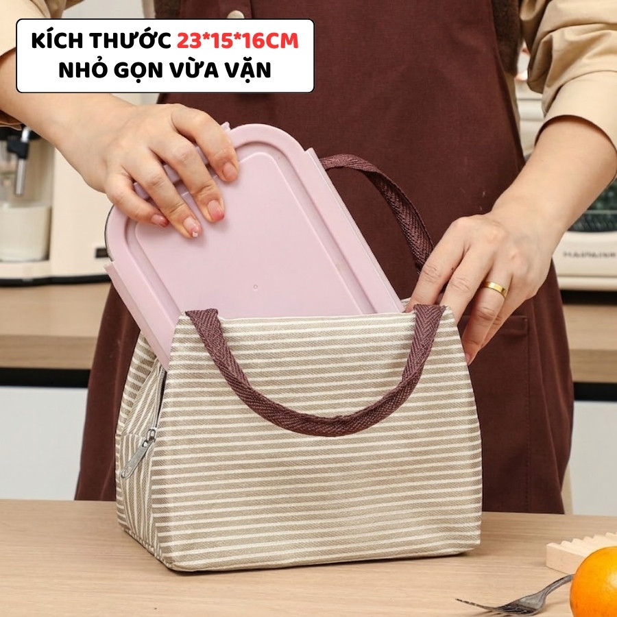 Túi Giữ Nhiệt Đựng Cơm Trưa Văn Phòng ENODA HOME, Túi Đựng Hộp Cơm Thiết Kế Sọc Hiện Đại TUICOM012
