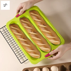 Chảo nướng bánh Baguette bằng silicon - Khuôn bánh lưới kim cương 3 khe cho gia đình DIY