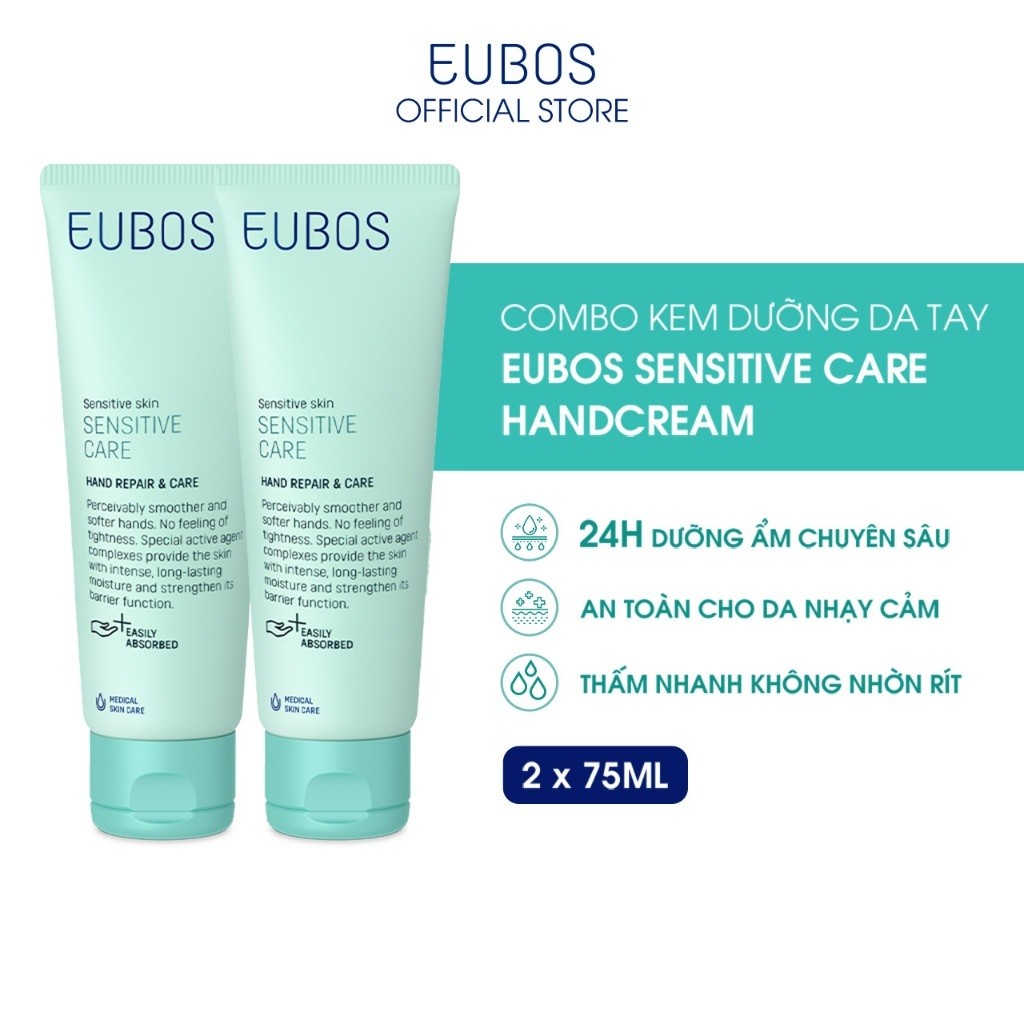 Combo 2 Kem Dưỡng Da Tay và Móng EUBOS Giúp Mềm Mịn, Dưỡng Ẩm An Toàn Cho Da Nhạy Cảm Tuýp 75ml