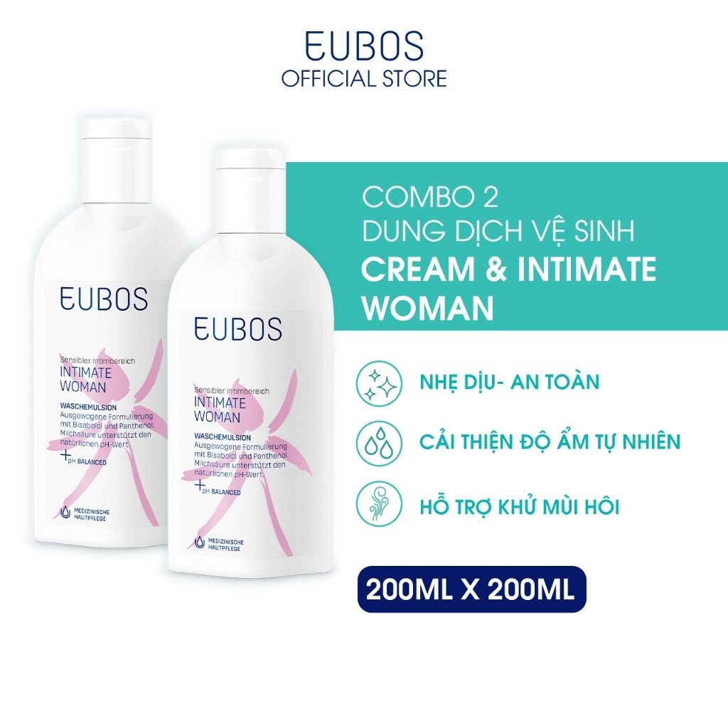 Combo 2 Dung Dịch Vệ Sinh Phụ Nữ EUBOS Intimate Woman Giúp Hỗ Trợ Làm Sạch, Cân Bằng Độ pH Chai 200ml