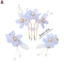 Bộ vương miện hoa giả men màu xanh có lược và kẹp Hợp kim kim kim loại cổ điển Hanfu Phụ kiện tóc cho trang phục truyền thống Trung Quốc Cosplay Chụp ảnh