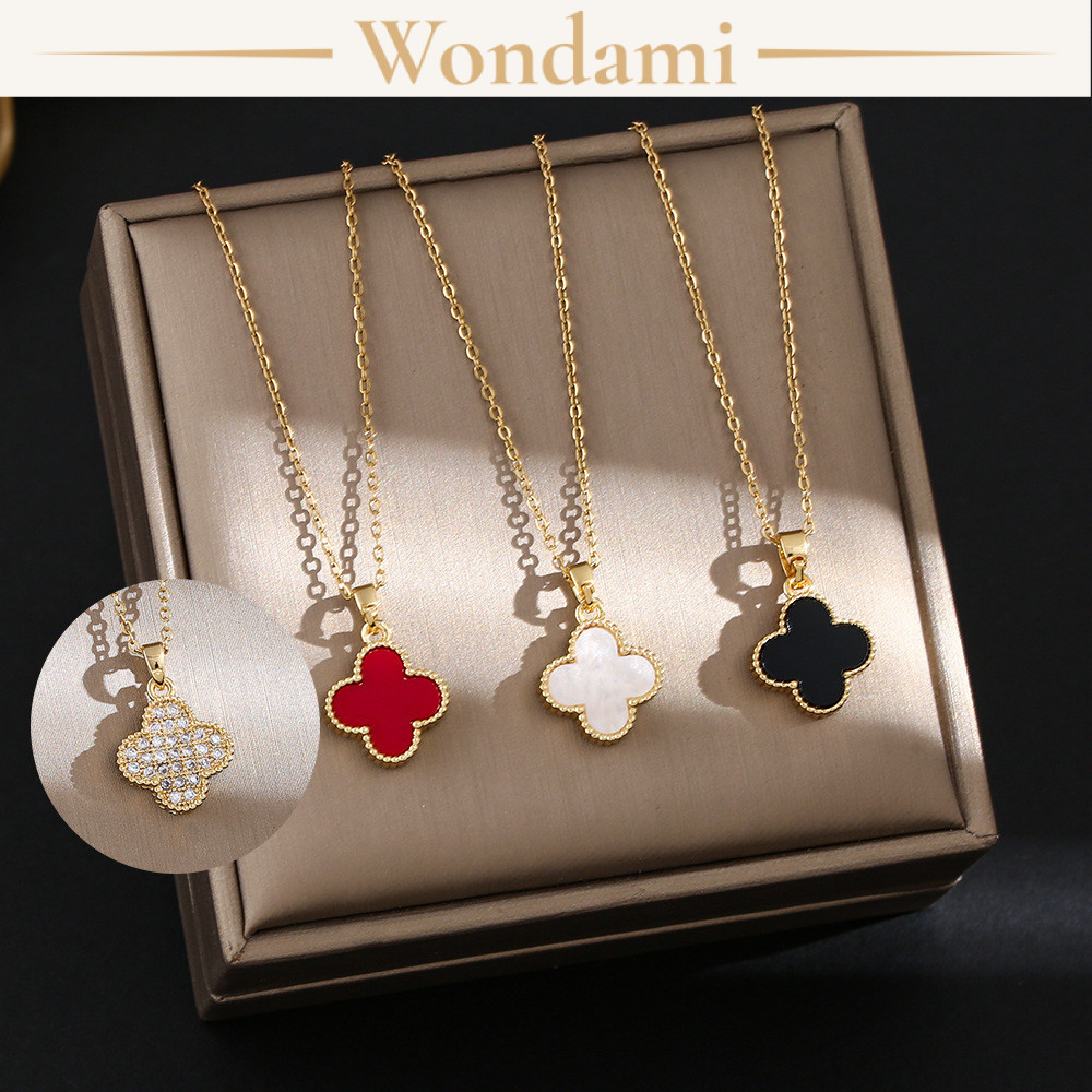 [Không Gỉ] Dây Chuyền Thép Titan Cỏ Bốn Lá Đeo 2 Mặt Khảm Đá Zircon 805