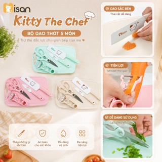 Bộ dao thớt chế biến đồ ăn dặm cho bé MISAN Kitty The Chef đa năng gọn gàng an toàn