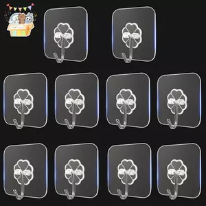 10 CÁI Móc treo tự dính chắc chắn bằng thép không gỉ trong suốt Móc treo chìa khóa cho nhà bếp Phòng tắm Tường cửa đa chức năng ELWW