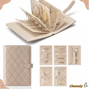 Sách lưu trữ chất kết dính vòng cổ CHEESELY, Túi có khóa kéo Sách lưu trữ trang sức, Di động sang trọng bằng da PU trong suốt nhung sắp xếp trang sức cho trang sức