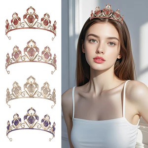 Hợp Kim Vintage Kim Cương Giả Vương Miện Mũ Đội Đầu Tinh Tế Cao Cấp Cô Dâu Cưới Phụ Kiện Tóc Vương Miện