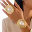 WEETW 2 Cái / bộ Vòng Tay Bộ Nhẫn, Bộ Trang Sức Hình Học Không Đều, Vàng Lớn Màu Bạc Phóng Đại Giả Ngọc Trai Thiết Kế Trang Sức Punk