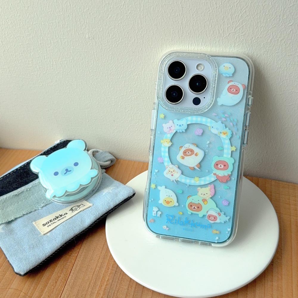 Ốp Lưng Cứng Tương Thích Với iPhone 13 14 14Pro 14ProMax 15 15Pro 15ProMax 16 16Pro 16ProMax Ốp Nam Châm Họa Tiết Gấu Đại Dương Trong Suốt