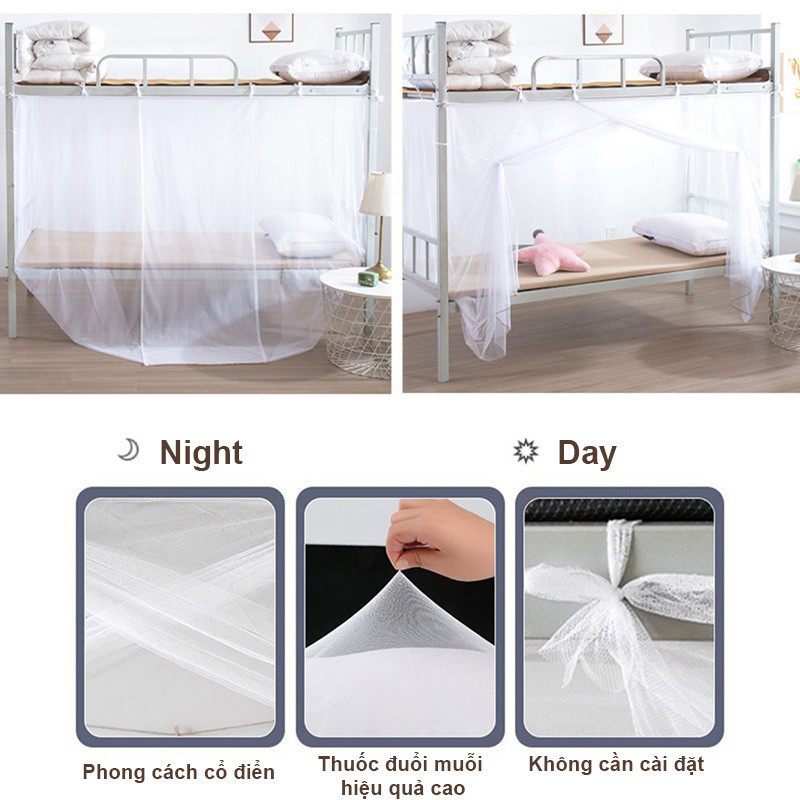Màn Tuyn Mắc 4 Góc - Vải Dày Chống Muỗi, Có Cửa, Đa Kích Thước, Lý Tưởng Cho Ký Túc Xá Sinh Viên