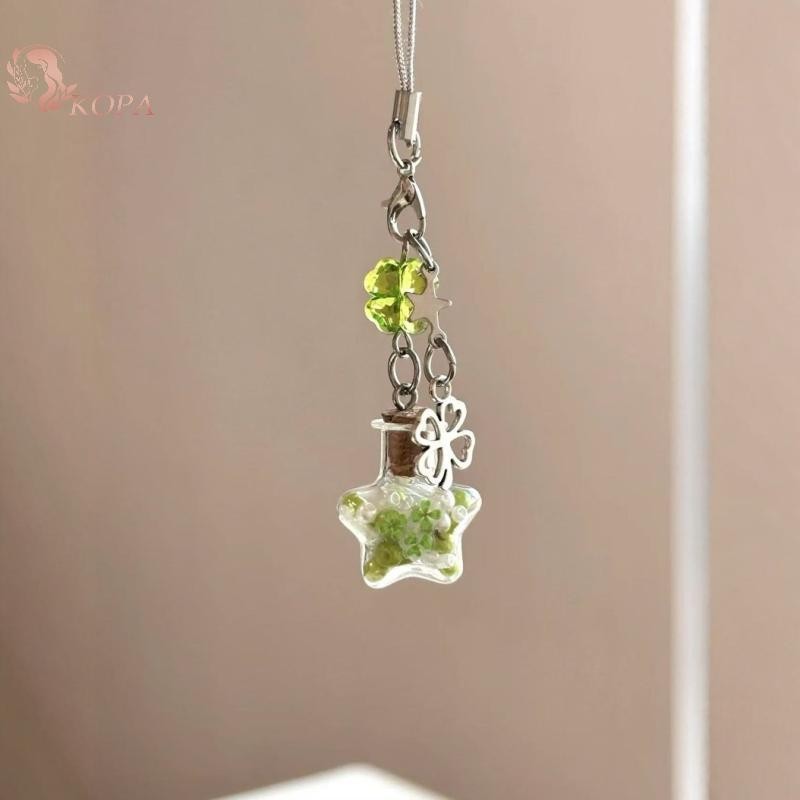 KOPA Lucky 4 Lá Cỏ Ba Lá Chúc Chai Đính Hạt Điện Thoại Mặt Dây Chuyền Móc Khóa Dây Đeo VN