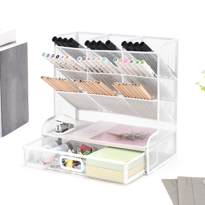 VIC Hiện Đại 3 Tầng Bút Kim Loại Giá Để Đồ Đế Chống Trơn Trượt Cho Văn Phòng Trường Học Bàn Tổ Chức