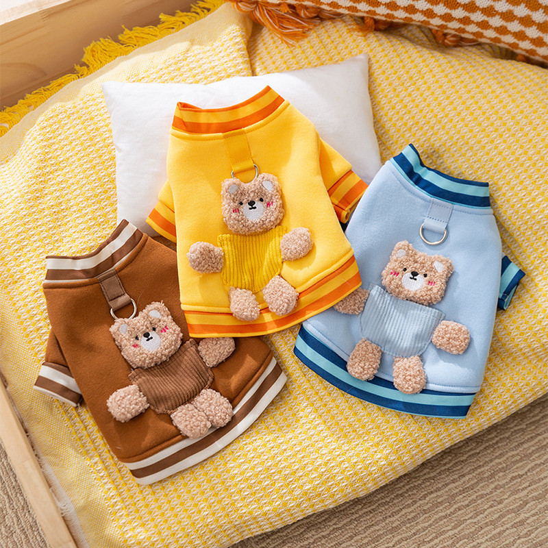 【Ready Stock】 Pet Clothes Autumn and Winter Warm Dog Clothes Cute Bear Traction Sweater Fluffy Jacket Puppy Cat Clothing WH0z