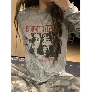 HIIXIIVI [Mới 100% Cotton] Áo thun dài tay Oversize Nữ Baggy Áo dáng rộng nữ Ootd độc đáo 2026