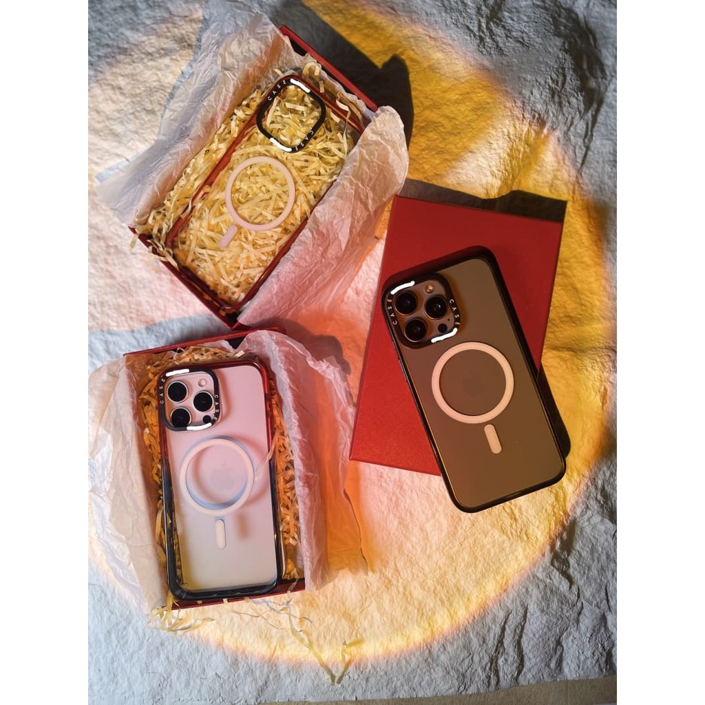 CASECASE X Black Edge Peach Haze Cotton Kẹo Bộ Sưu Tập Màu Sắc Trong Suốt Cứng Từ Hút Tác Động Dành Cho Apple IPhone 12 13 14 15 16 17 Pro Max Plus Có Hộp
