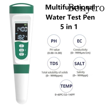 Bút thử nước BENYTRO, Bút kiểm tra chất lượng nước 0-9999PPM kỹ thuật số, Màn hình LCD di động Máy kiểm tra TDS chống nước 5 in1